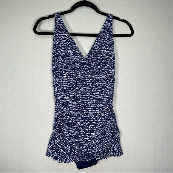 La Blanca Swim La Blanca White Blue One Piece Bathing Suit Dress